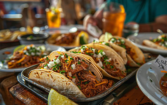Tacos con deshebrada y carne seca